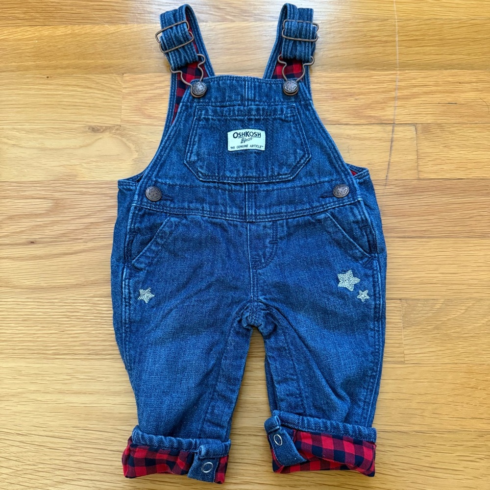 OshKosh B’Gosh Girls Overalls Buffalo Plaid Lining | Size 3M